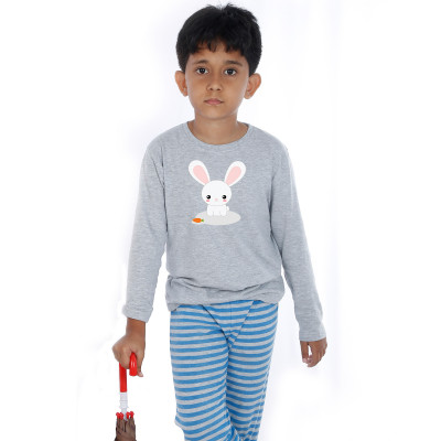 Grey Full Sleeve Boys Pyjama - Bunny Rabbit